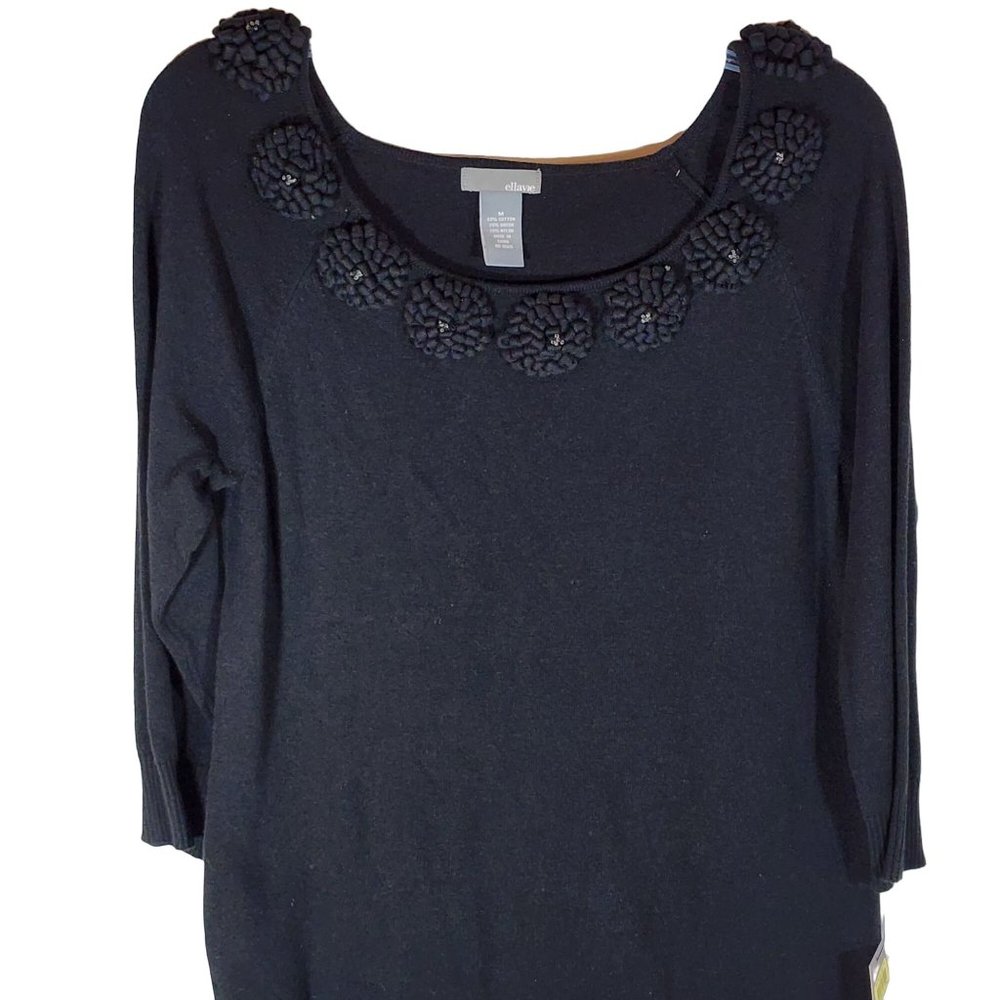 Ellavie‎ Black Pullover Sweater Cotton Rayon Blend Size Medium